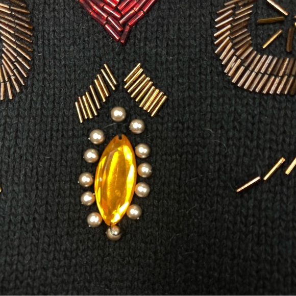 Vintage Pierre Cardin Silk Beaded Sweater Black L Rabbit Hair Shoulder Pads - Picture 7 of 14